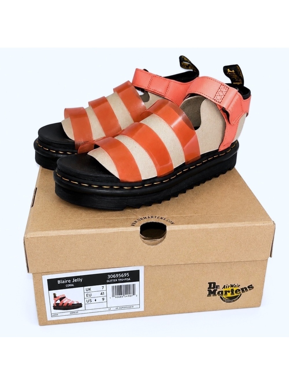 Dr. Martens Blaire Jelly Coral Platform Sandals NWB Women’s Size 9